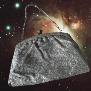 Vintage Silver Lam’e Mini Kisslock Bag - with chain or used as clutch